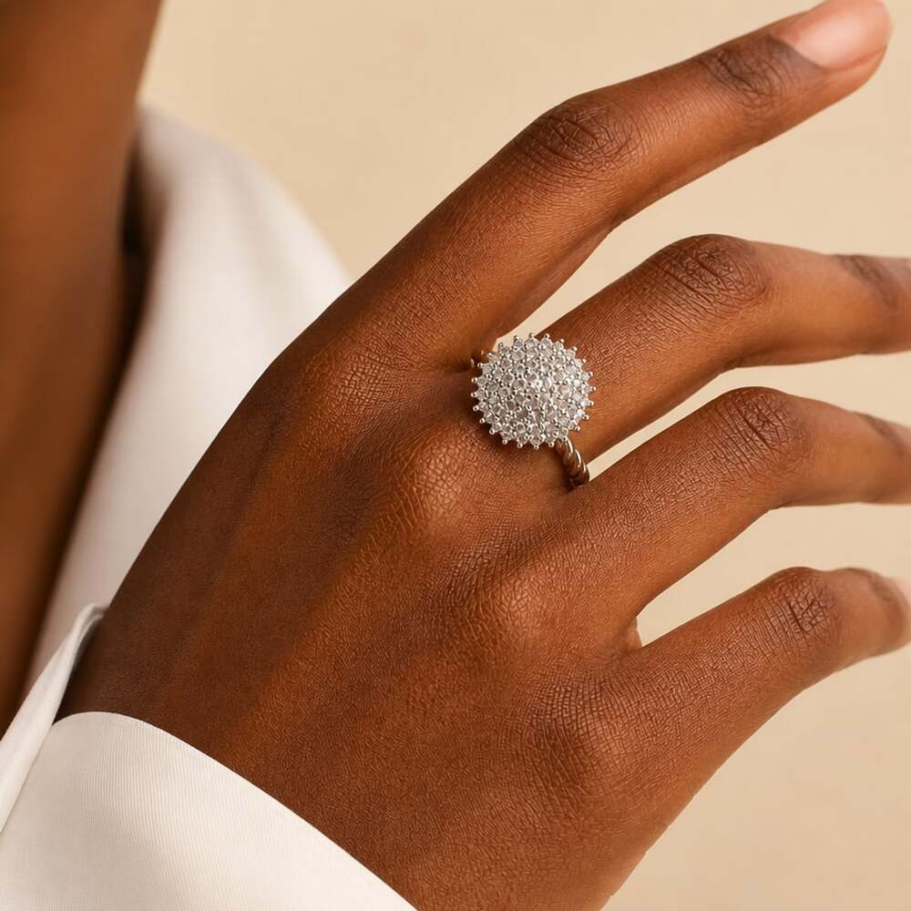 Cubic Zirconia Cluster Cocktail Ring Size 7 Silver